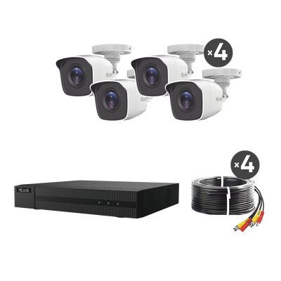KIT TurboHD 1080p / DVR 4 canales / 4 Cámaras Bala de Metal / H.265+ 