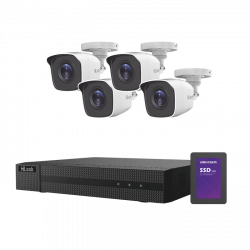 KIT TurboHD + SSD de 500 GB / DVR / 4 Cámaras Bala de Metal / Fuente de Poder 