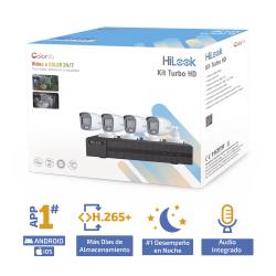 Kit TurboHD 1080p / DVR 4 /4 Cámaras Bala ColorVu Micrófono Integrado  