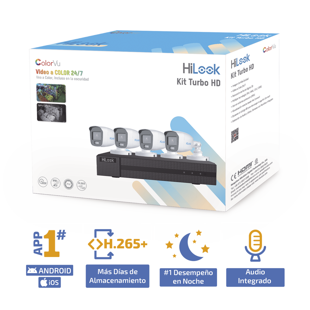 Kit TurboHD 1080p / DVR 4 /4 Cámaras Bala ColorVu Micrófono Integrado  