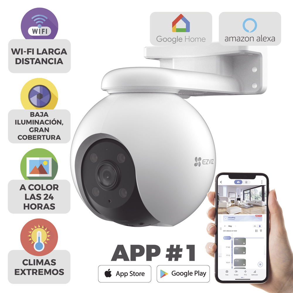 Cámara IP PT WiFi 3K 5MP 360° IA Color Exterior IP65 - EZVIZ CS-H8-3K